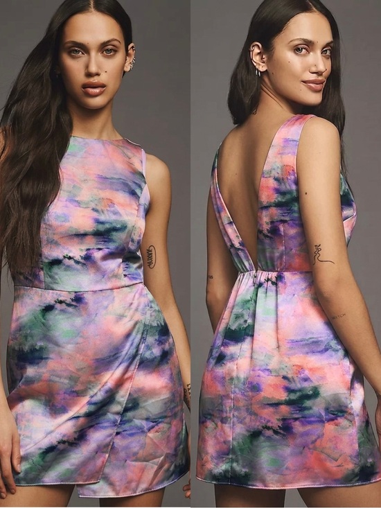 Anthropologie Dresses & Skirts - Anthropologie BHLDN Alice Sleeveless Printed Satin Mini Dress Pink Multi Lover